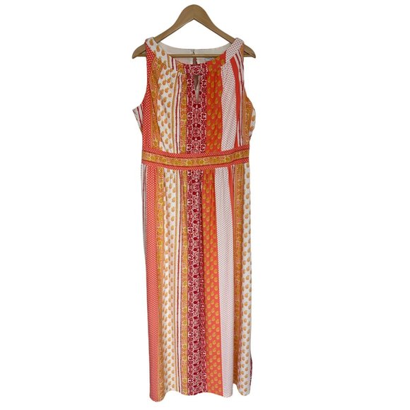 Size 1X 16 NEW‎ MIXED PRINT KEYHOLE HALTER MAXI DRESS Summer Vacation PLUS SIZE - Picture 2 of 4